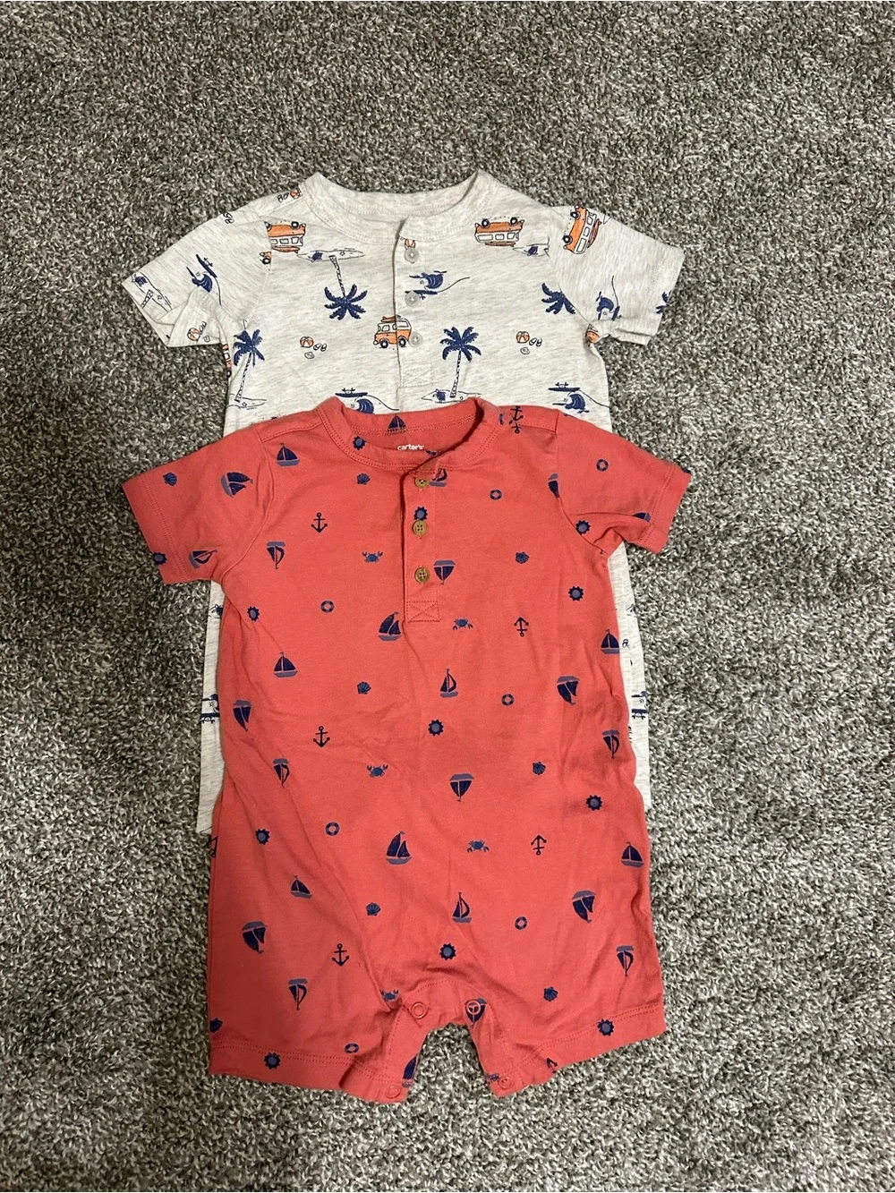 Carter's Red and Heather Gray Nautical One-Piece Rompers (2-Pack)